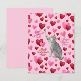 Cat Hearts Valentine’s Day Card in Pink ノートカード