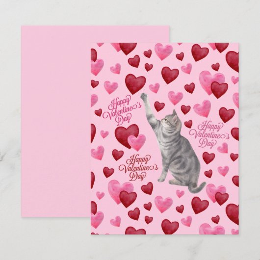 Cat Hearts Valentine’s Day Card in Pink ノートカード (正面/裏面)