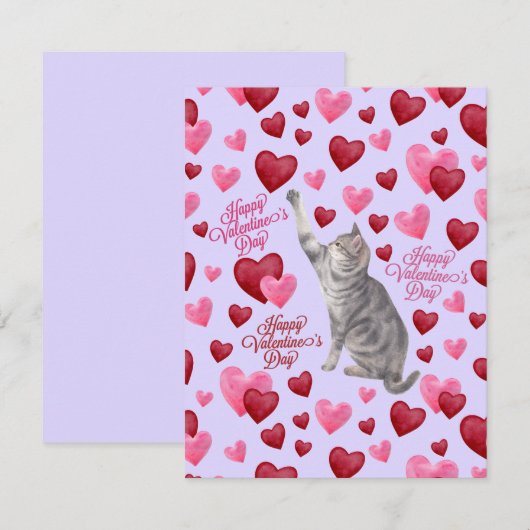 Cat Hearts Valentine’s Day Card in Purple ノートカード (正面/裏面)