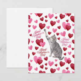 Cat Hearts Valentine’s Day Card in White ノートカード