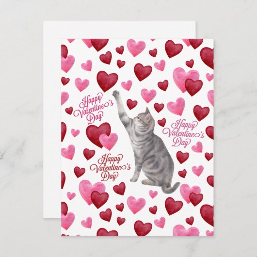 Cat Hearts Valentine’s Day Card in White ノートカード (正面/裏面)