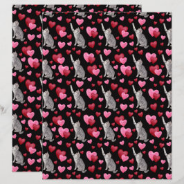 Cat Hearts Valentines Scrapbook Paper in Black