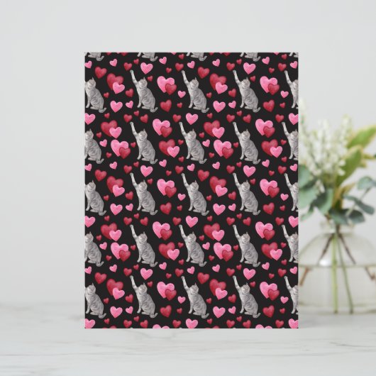 Cat Hearts Valentines Scrapbook Paper in Black (スタンド正面)
