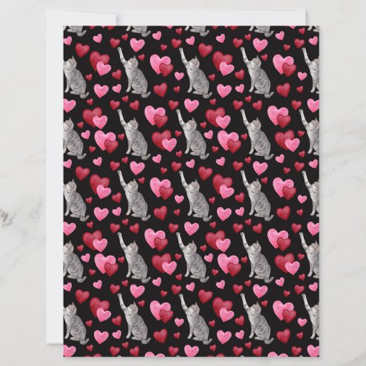 Cat Hearts Valentines Scrapbook Paper in Black (正面)