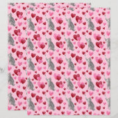 Cat Hearts Valentines Scrapbook Paper in Pink (正面/裏面)