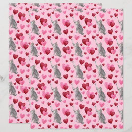 Cat Hearts Valentines Scrapbook Paper in Pink
