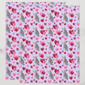 Cat Hearts Valentines Scrapbook Paper in Purple (正面/裏面)