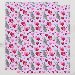 Cat Hearts Valentines Scrapbook Paper in Purple