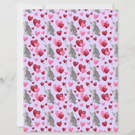 Cat Hearts Valentines Scrapbook Paper in Purple (裏面)