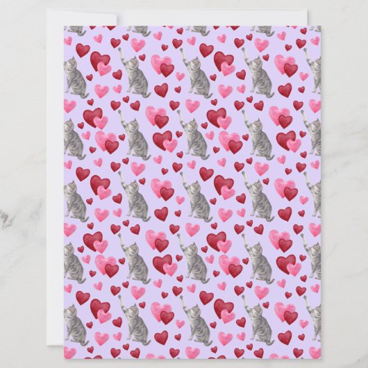 Cat Hearts Valentines Scrapbook Paper in Purple (正面)