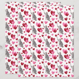 Cat Hearts Valentines Scrapbook Paper in White