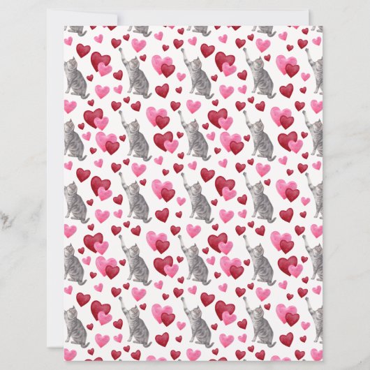 Cat Hearts Valentines Scrapbook Paper in White (裏面)