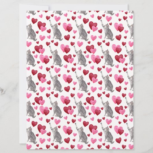 Cat Hearts Valentines Scrapbook Paper in White (正面)
