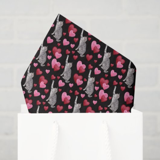 Cat Hearts Valentine's Tissue Paper in Black 薄葉紙 (ギフトバッグ)