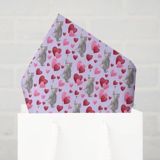 Cat Hearts Valentine's Tissue Paper in Purple 薄葉紙 (ギフトバッグ)