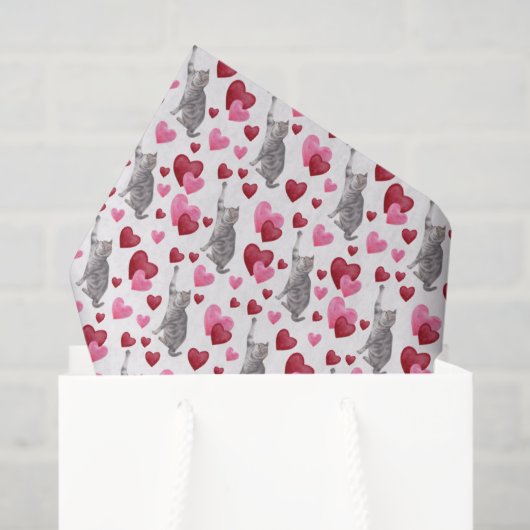 Cat Hearts Valentine's Tissue Paper in White 薄葉紙 (ギフトバッグ)