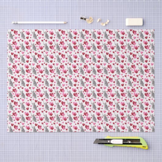 Cat Hearts Valentine's Tissue Paper in White 薄葉紙 (クラフト)