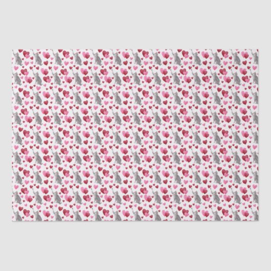 Cat Hearts Valentine's Tissue Paper in White 薄葉紙 (正面)