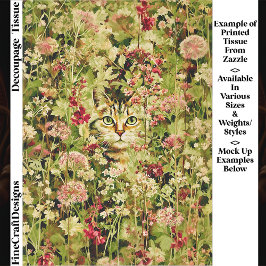 Cat Hidden in a Wildflower Meadow EX3 Decoupage 薄葉紙