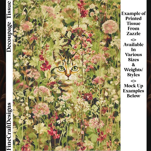 Cat Hidden in a Wildflower Meadow EX3 Decoupage 薄葉紙
