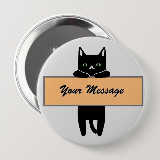 Cat holding a sign with your message Button Badge 缶バッジ (正面&裏面)