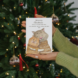 Cat Hug Meowy Christmas & Purfect新年 ポストカード