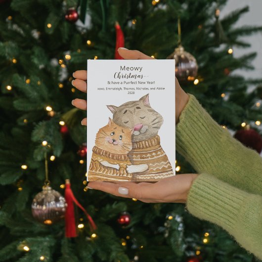 Cat Hug Meowy Christmas & Purfect新年 ポストカード