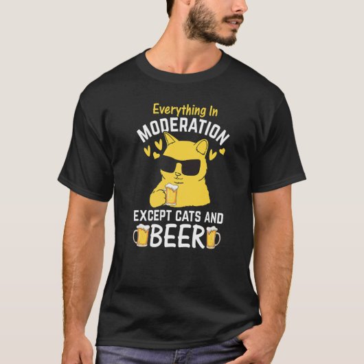 Cat I Everything In Moderation Except Cats and Bee Tシャツ (正面)