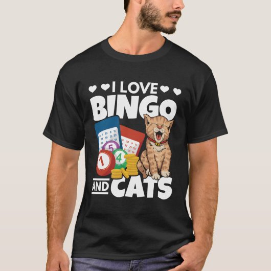 Cat I Love BingoとCats賭博ビンゴプレーヤーBi Tシャツ (正面)