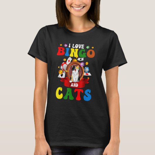 Cat I Love BingoとCats賭博Bingo Player B Tシャツ (正面)