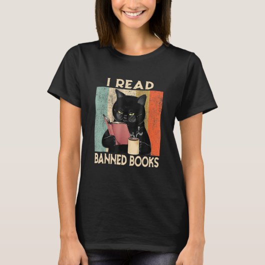 Cat I Read Banned Books Bookworms Reading Book 1 Tシャツ (正面)