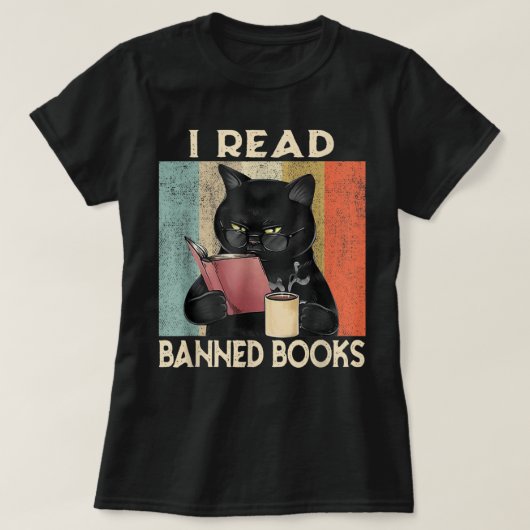 Cat I Read Banned Books Funny Bookworms Reading Bo Tシャツ (デザイン正面)