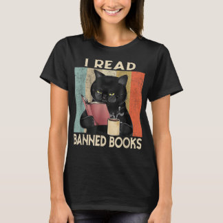 Cat I Read Banned Books Funny Bookworms Reading Bo Tシャツ