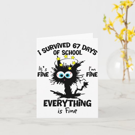 Cat I Survived 67 Days Of School Teachers Students カード (黄色い花)