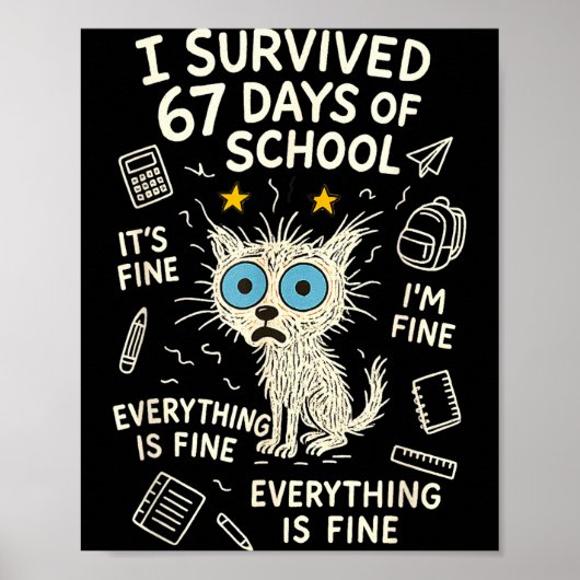 Cat I Survived 67 Days Of School Teachers Students ポスター (正面)