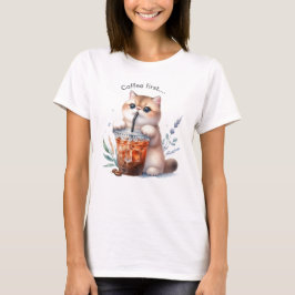 Cat & Iced Coffee T-Shirt – Cozy Café Style Tシャツ