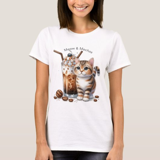 Cat & Iced Coffee T-Shirt – Cozy Café Style Tシャツ (正面)