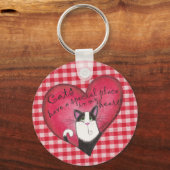Cat inハートon Red & White Gingham キーホルダー (正面)