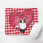 Cat inハートon Red & White Gingham マウスパッド (マウス)