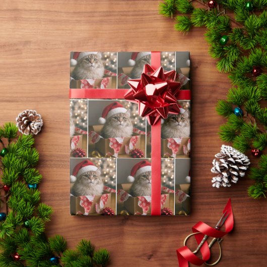 Cat In a Christmas Gift Box ラッピングペーパー (クリスマスギフト)
