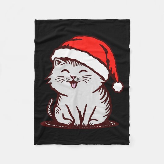 Cat In A Santa Hat フリースブランケット (正面)