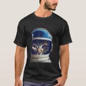 Cat In A Spacesuit With A Glass Helmet Floating In Tシャツ (正面)