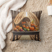 Cat In a Thanksgiving Cornucopia クッション (ブランケット)