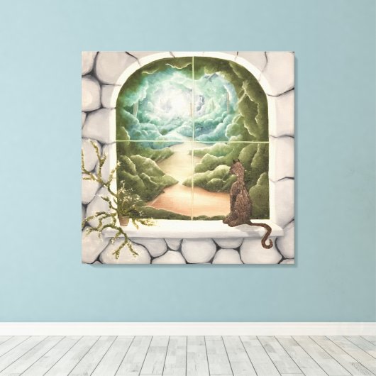 Cat in a Window キャンバスプリント (インサイチュ (ウッドフロア))