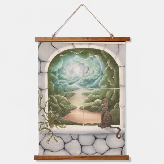 Cat in a Window 吊り下げ型タペストリー (正面)