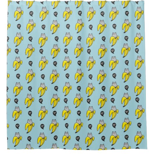 Cat in banana シャワーカーテン (正面)