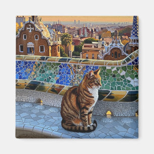 Cat in Barcelona Spain Park Guell Travel マグネット