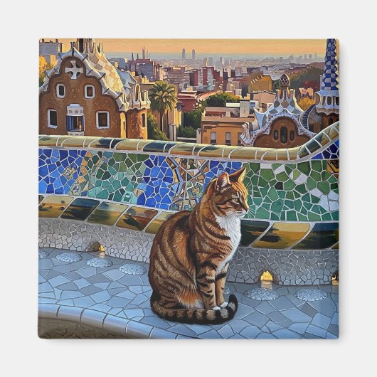 Cat in Barcelona Spain Park Guell Travel マグネット (正面)