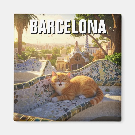 Cat in Barcelona Spain Park Guell Travel マグネット (正面)