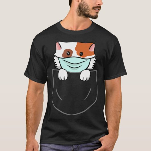 Cat In Chest Pocket Breast Pocket Animal Face Mask Tシャツ (正面)